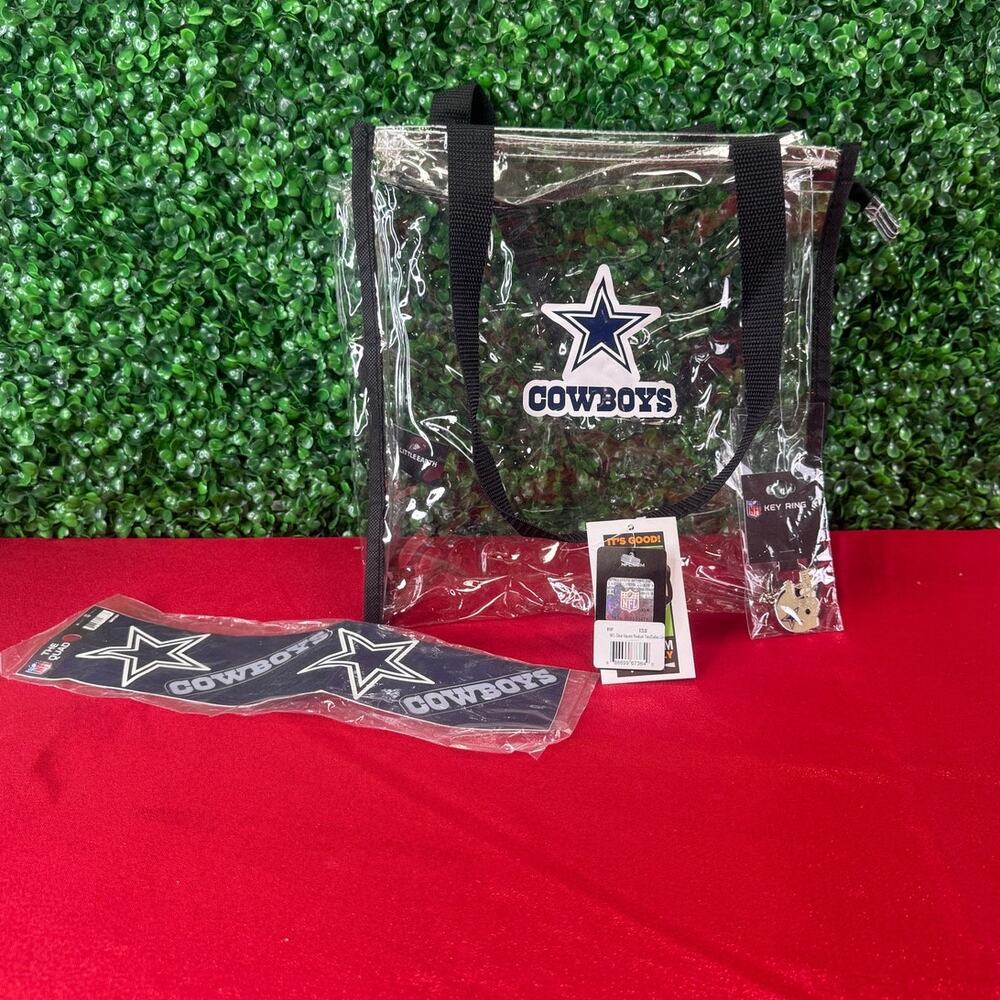 NWT Dallas Cowboys Clear Stadium Bag Gift Bundle w/ Keychain & Bumper Sticker